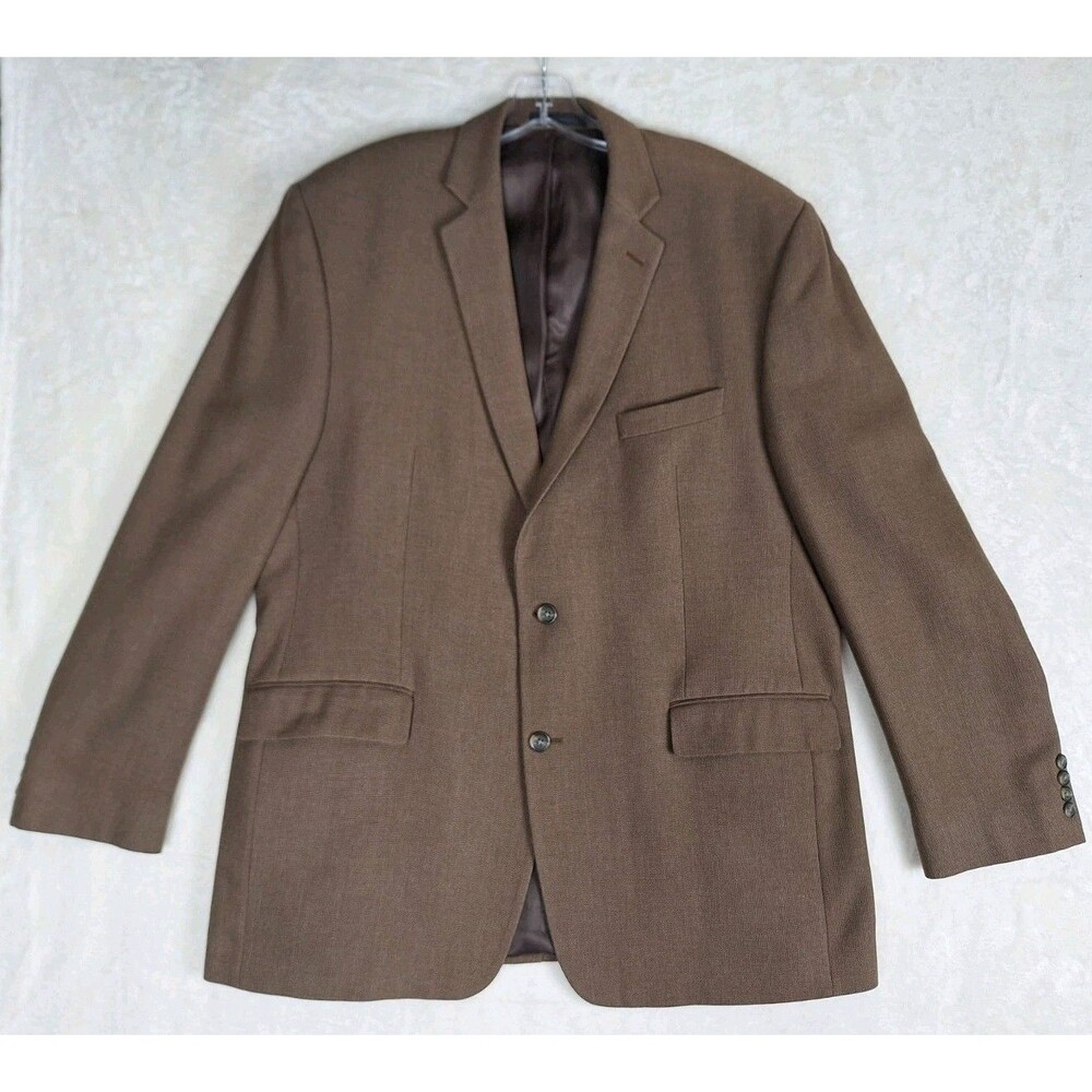 Izod Sports Coat Men's 46L Brown Woven Tweed Lined 2 Button Blazer Pocket Jacket